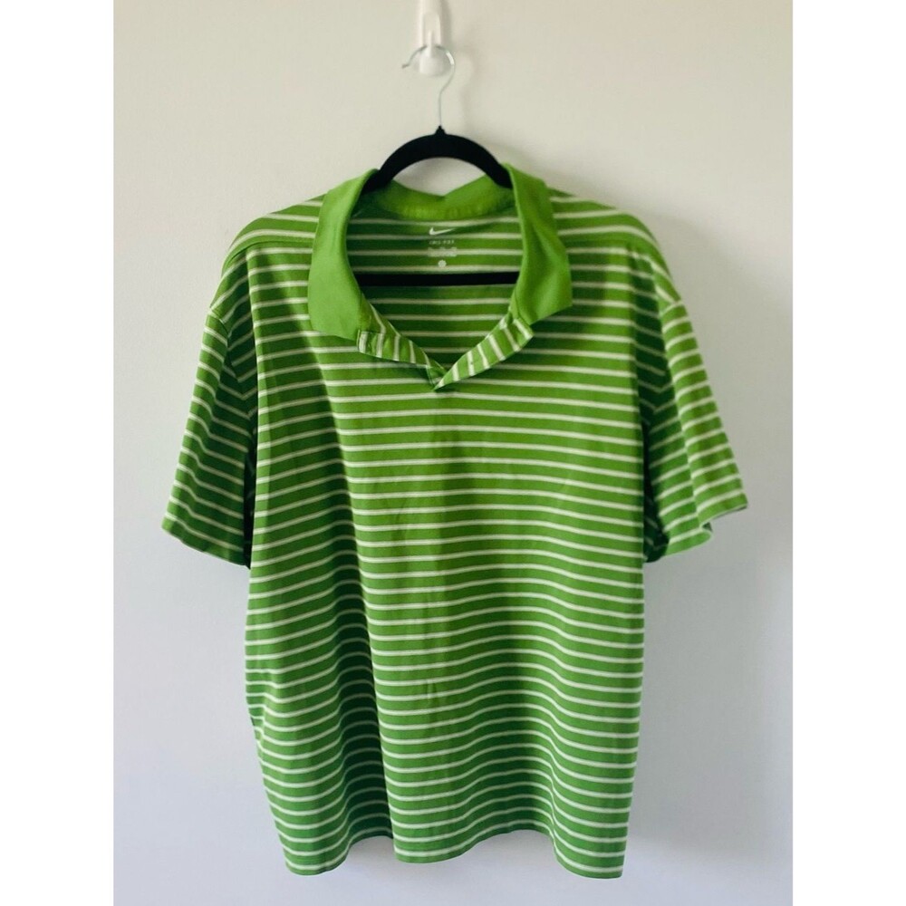 Men's Nike Green and White Striped Dri-FIT Polo XXL Golf Performance Athletic